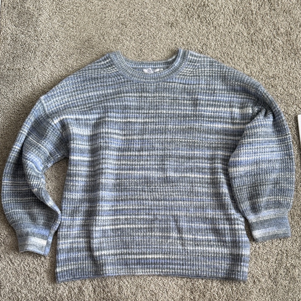 Time and Tru Blue and White Striped Crewneck Sweater